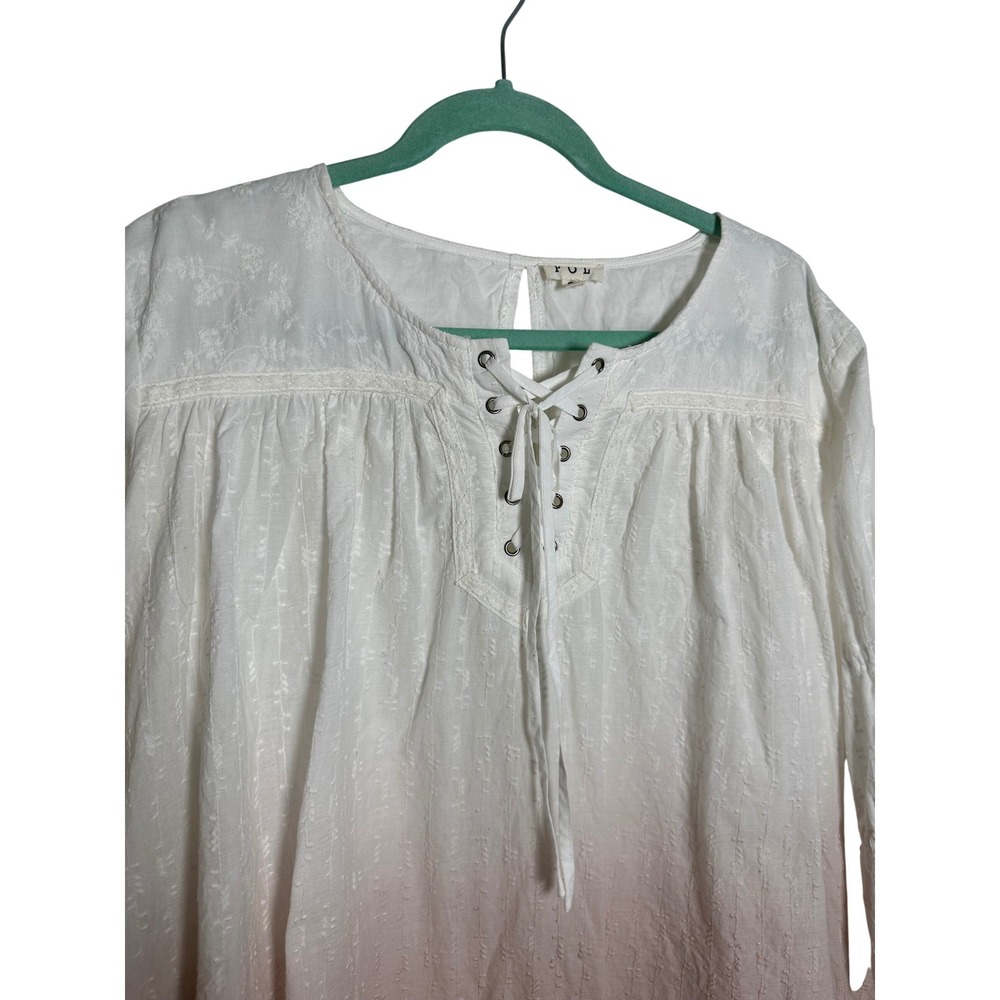 POL Boho Lace Up Peasant Blouse Pink Ombre Textured Small Cottagecore Festival - Picture 5 of 8